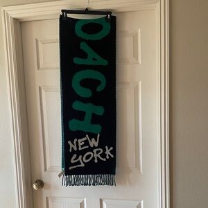 Coach Navy and Green New York Logo Scarf.  New